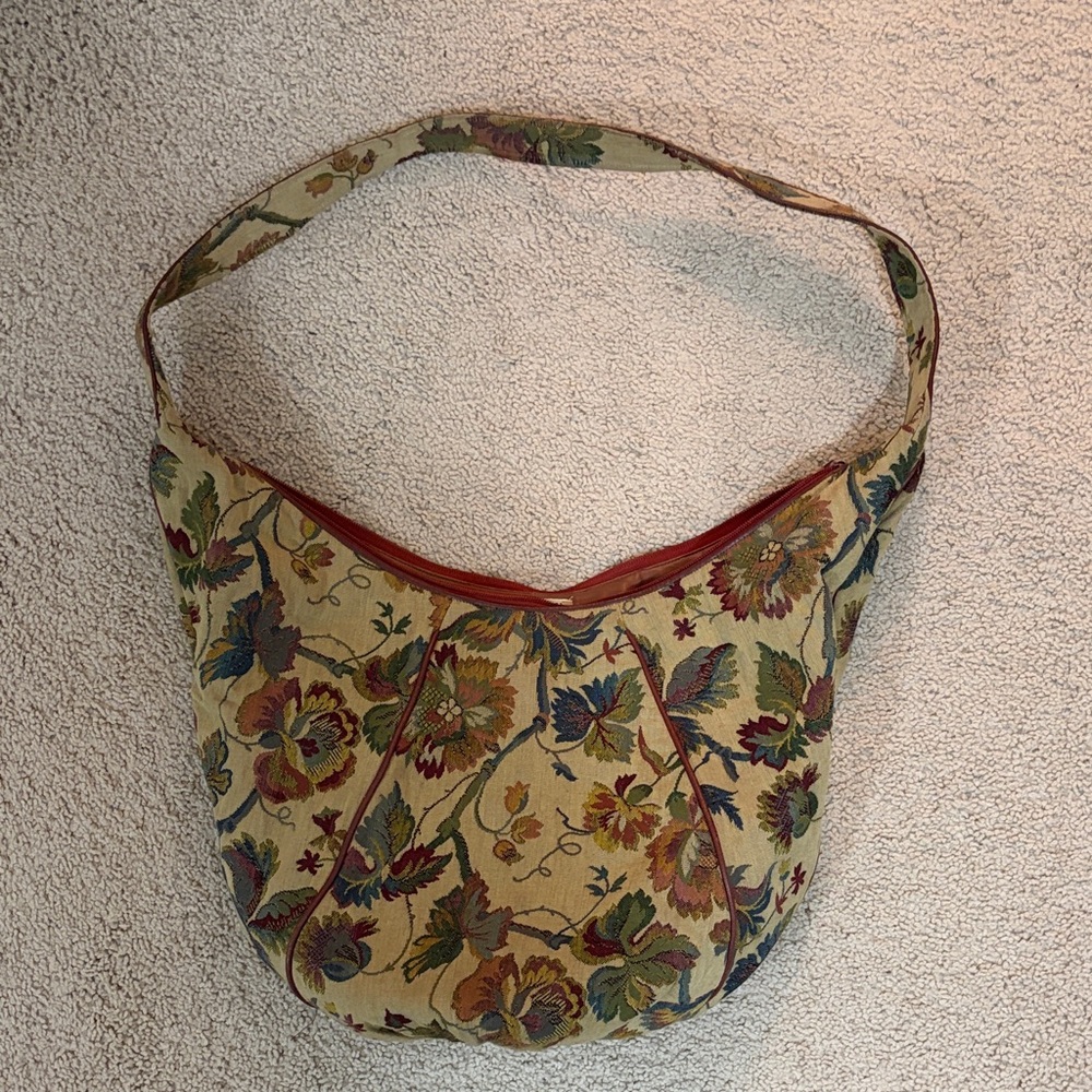 VINTAGE CASLEIGH NY TOTE BAG - Floral Tapestry Shoulder Bag